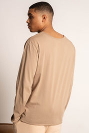 T-SHIRT OVERSIZE Z DELIKATNYM EFEKTEM SPRANIA BEŻOWY - TOBALAI