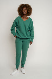 BLUZA Z DEKOLTEM OVERSIZE ZIELONA - BISCOE