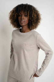 KNITTED BROWN MELANGE LONG-SLEEVE BLOUSE - KANDY