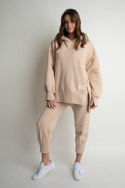 OVERSIZE HOODED SWEATSHIRT WITH SIDE SLOTS BEIGE - HOLA