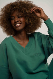 BLUZA Z DEKOLTEM OVERSIZE ZIELONA - BISCOE