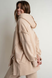 OVERSIZE HOODED SWEATSHIRT WITH SIDE SLOTS BEIGE - HOLA