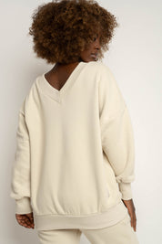 BLUZA Z DEKOLTEM OVERSIZE JASNOBEŻOWA - BISCOE