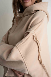 OVERSIZE HOODED SWEATSHIRT WITH SIDE SLOTS BEIGE - HOLA