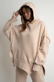 OVERSIZE HOODED SWEATSHIRT WITH SIDE SLOTS BEIGE - HOLA