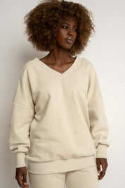 BLUZA Z DEKOLTEM OVERSIZE JASNOBEŻOWA - BISCOE