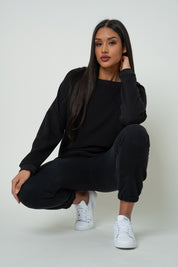 BLUZA OVERSIZE Z SZEROKIM DEKOLTEM CZARNA - MULL