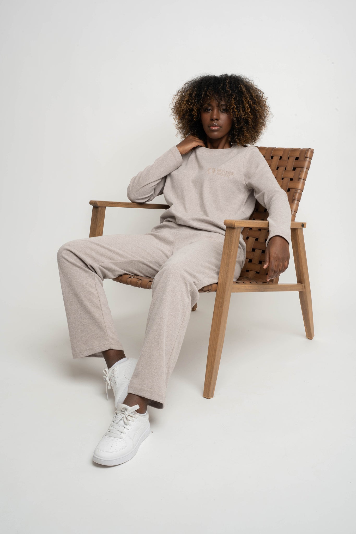 BROWN MELANGE KNITTED TROUSERS - BRENDA