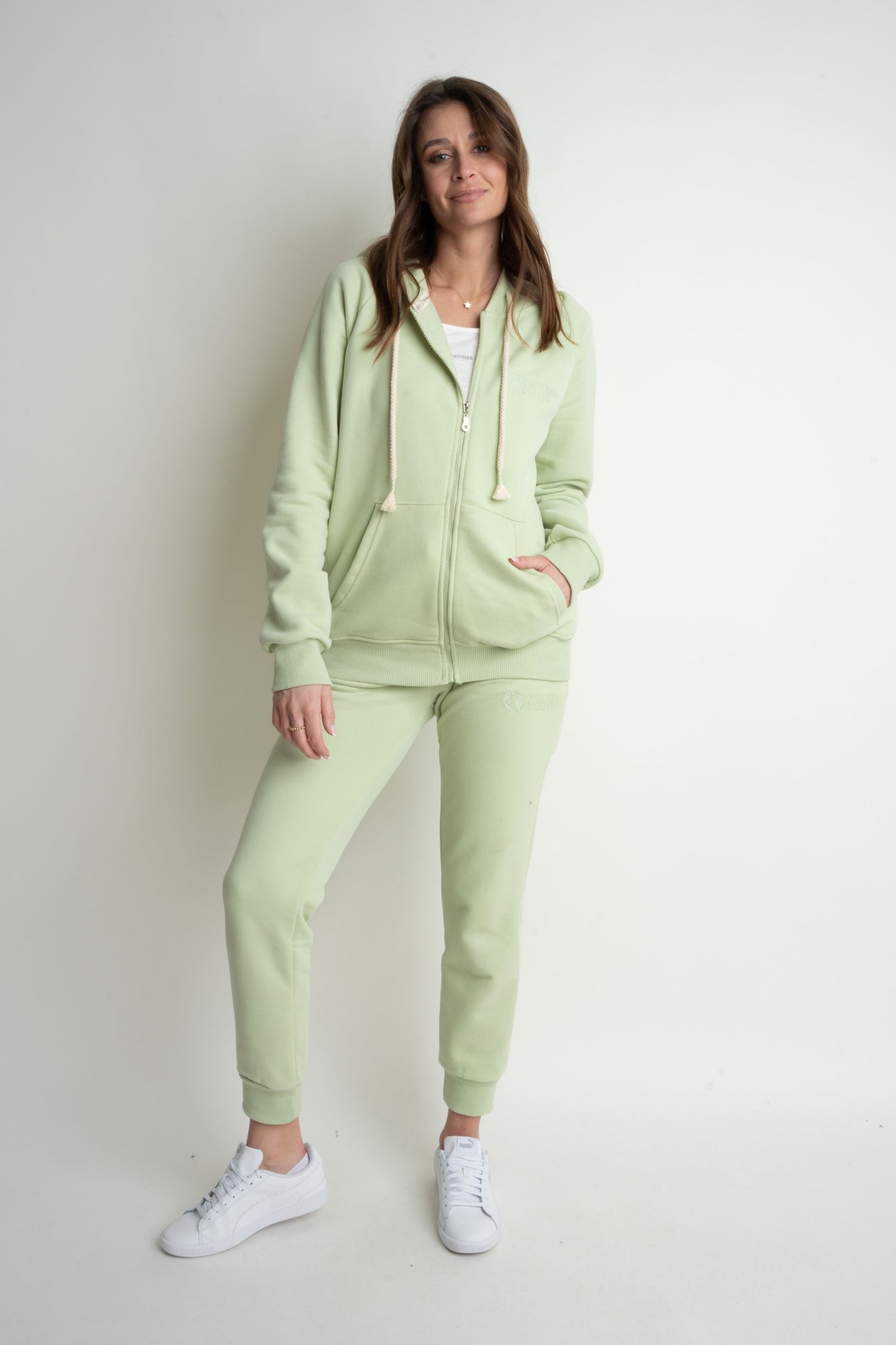 ZIPPER HOODED SWEATSHIRT PISTACHIO - ZANZIBAR