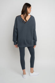 BLUZA Z DEKOLTEM OVERSIZE GRAFITOWA - BISCOE