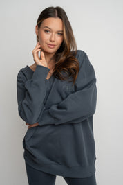 BLUZA Z DEKOLTEM OVERSIZE GRAFITOWA - BISCOE