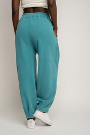SPODNIE DRESOWE Z EFEKTEM WASHED TURKUSOWE - RIBE PETIT