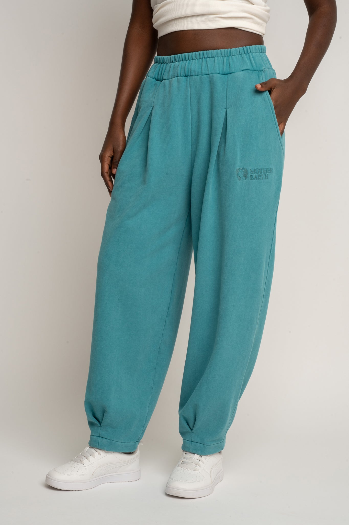 SPODNIE DRESOWE Z EFEKTEM WASHED TURKUSOWE - RIBE PETIT