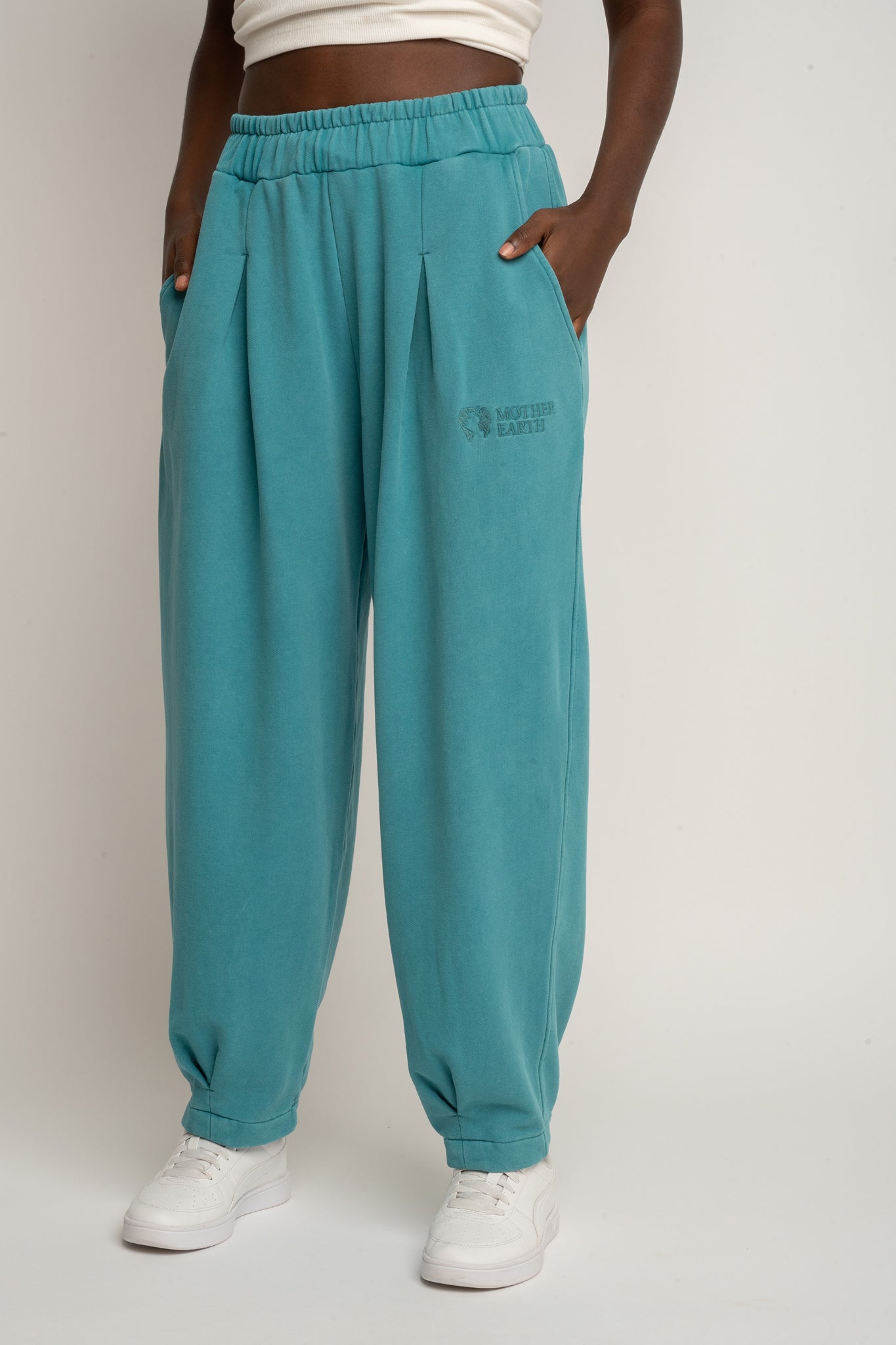 SPODNIE DRESOWE Z EFEKTEM WASHED TURKUSOWE - RIBE PETIT