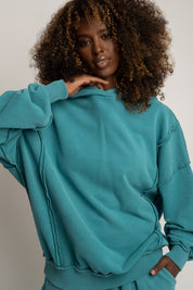 BLUZA Z EFEKTEM WASHED TURKUSOWA - OSLO