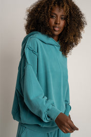 BLUZA Z EFEKTEM WASHED TURKUSOWA - OSLO