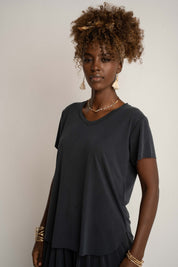 T-SHIRT W SEREK Z MODALU GRAFITOWY - STELLA