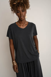 T-SHIRT W SEREK Z MODALU GRAFITOWY - STELLA
