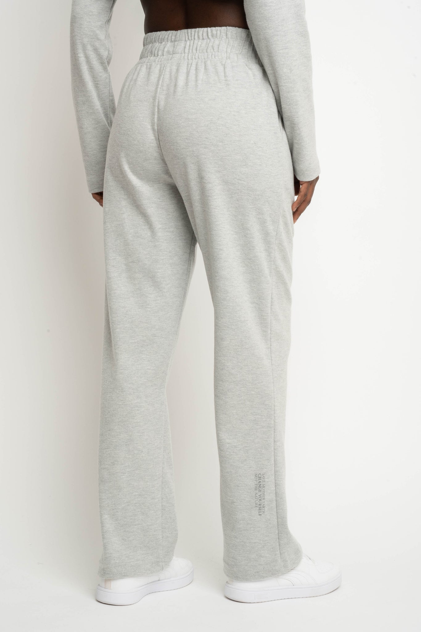 GREY MELANGE KNITTED TROUSERS - BRENDA