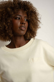 BLUZA OVERSIZE Z SZEROKIM DEKOLTEM KREMOWA - MULL