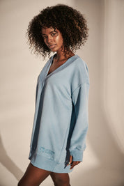 LONG OVERSIZE SWEATSHIRT WITH V-NECK 1st drop BLUE - EGINA