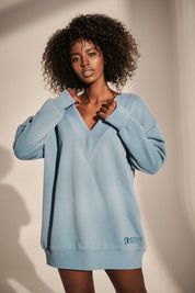 LONG OVERSIZE SWEATSHIRT WITH V-NECK 1st drop BLUE - EGINA