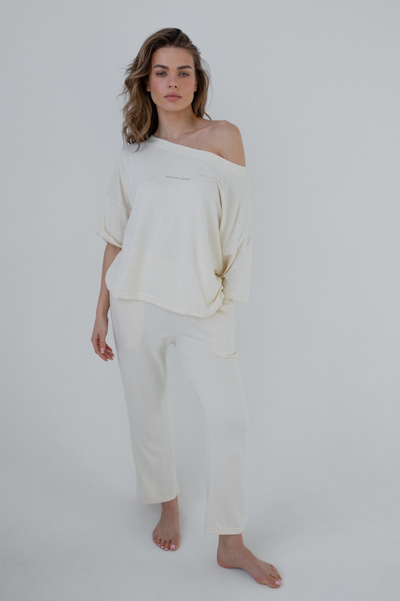 BEIGE MELANGE OVERSIZE SHORT SLEEVE BLOUSE - FAGOT