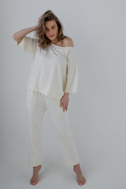 BEIGE MELANGE OVERSIZE SHORT SLEEVE BLOUSE - FAGOT