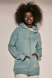 TURQUOISE ZIP-UP HOODED SWEATSHIRT - FARWELL