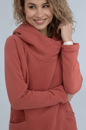 LONG ZIPPERED SWEATSHIRT WITH HOOD, ORANGE - GIZELA