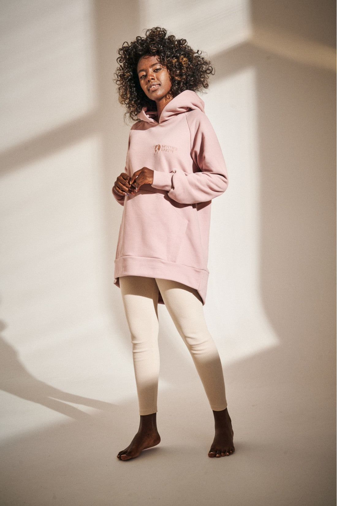 LONG ASYMMETRIC HOODED SWEATSHIRT 1st drop LIGHT PINK - HALLA