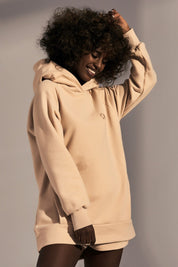 LONG ASYMMETRIC HOODED SWEATSHIRT 1st drop SAND - HALLA