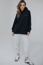 LONG ASYMMETRIC HOODED SWEATSHIRT NAVY BLUE - HALLA