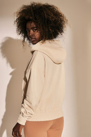 HOODED SWEATSHIRT WITH ZIPPER LIGHT BEIGE - HIUMA