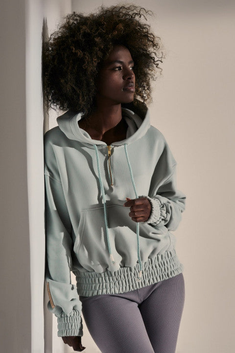 HOODED SWEATSHIRT WITH ZIPPER MINT - HIUMA