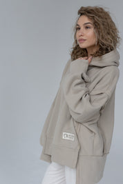 OVERSIZE HOODED SWEATSHIRT WITH SIDE SLOTS BEIGE - HOLA