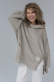 OVERSIZE HOODED SWEATSHIRT WITH SIDE SLOTS BEIGE - HOLA