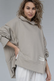 OVERSIZE HOODED SWEATSHIRT WITH SIDE SLOTS BEIGE - HOLA