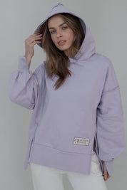 OVERSIZE SWEATSHIRT WITH HOOD AND SLOTS ON THE SIDES PURPLE - HOLA