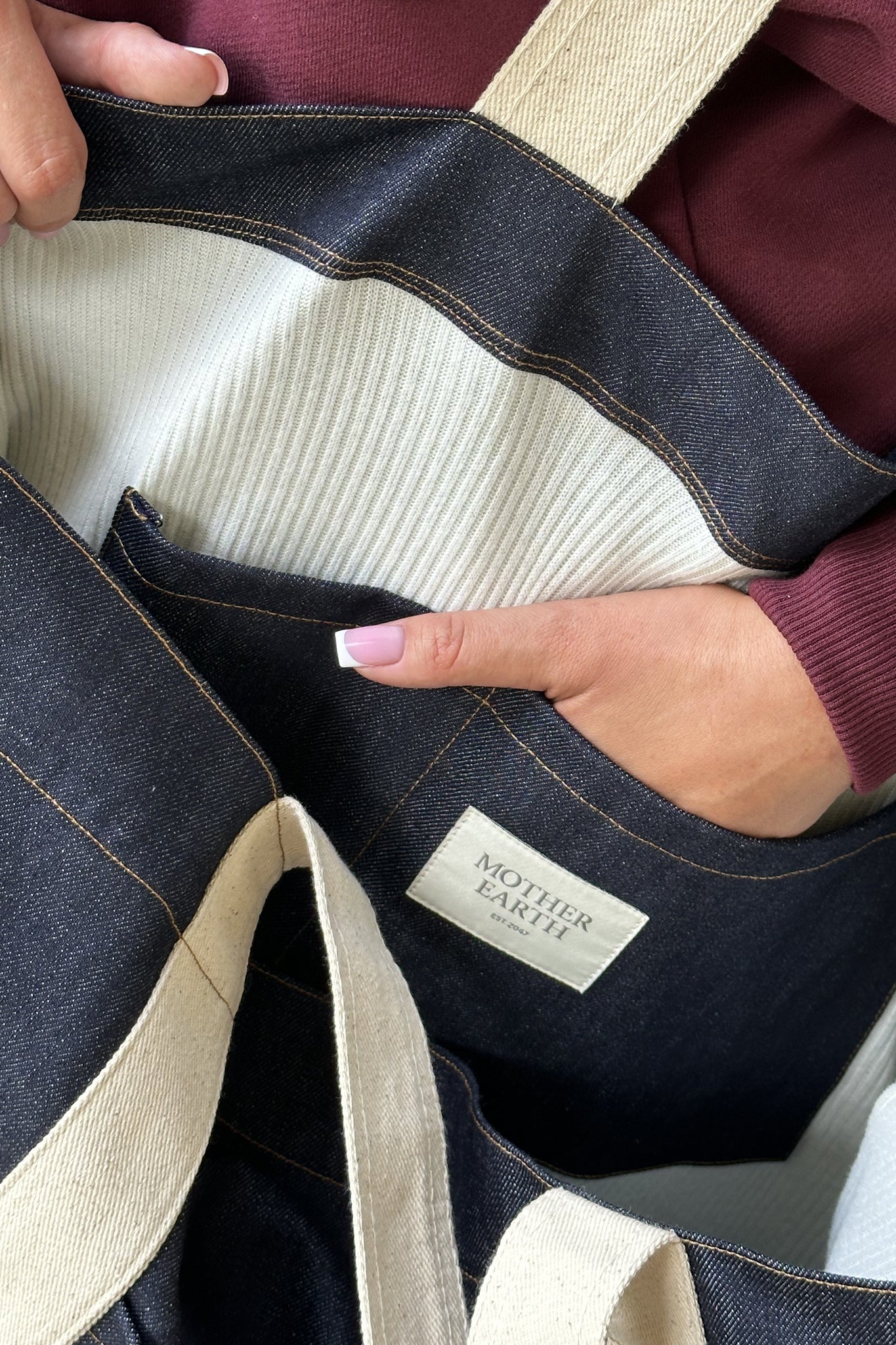 TORBA TYPU SHOPPER  BAG JEANSOWA W KOLORZE GRANATOWO-PIASKOWYM - LIDO