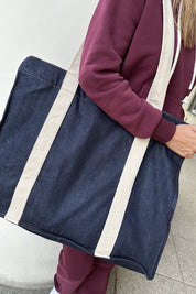 TORBA TYPU SHOPPER  BAG JEANSOWA W KOLORZE GRANATOWO-PIASKOWYM - LIDO