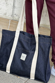 TORBA TYPU SHOPPER  BAG JEANSOWA W KOLORZE GRANATOWO-PIASKOWYM - LIDO
