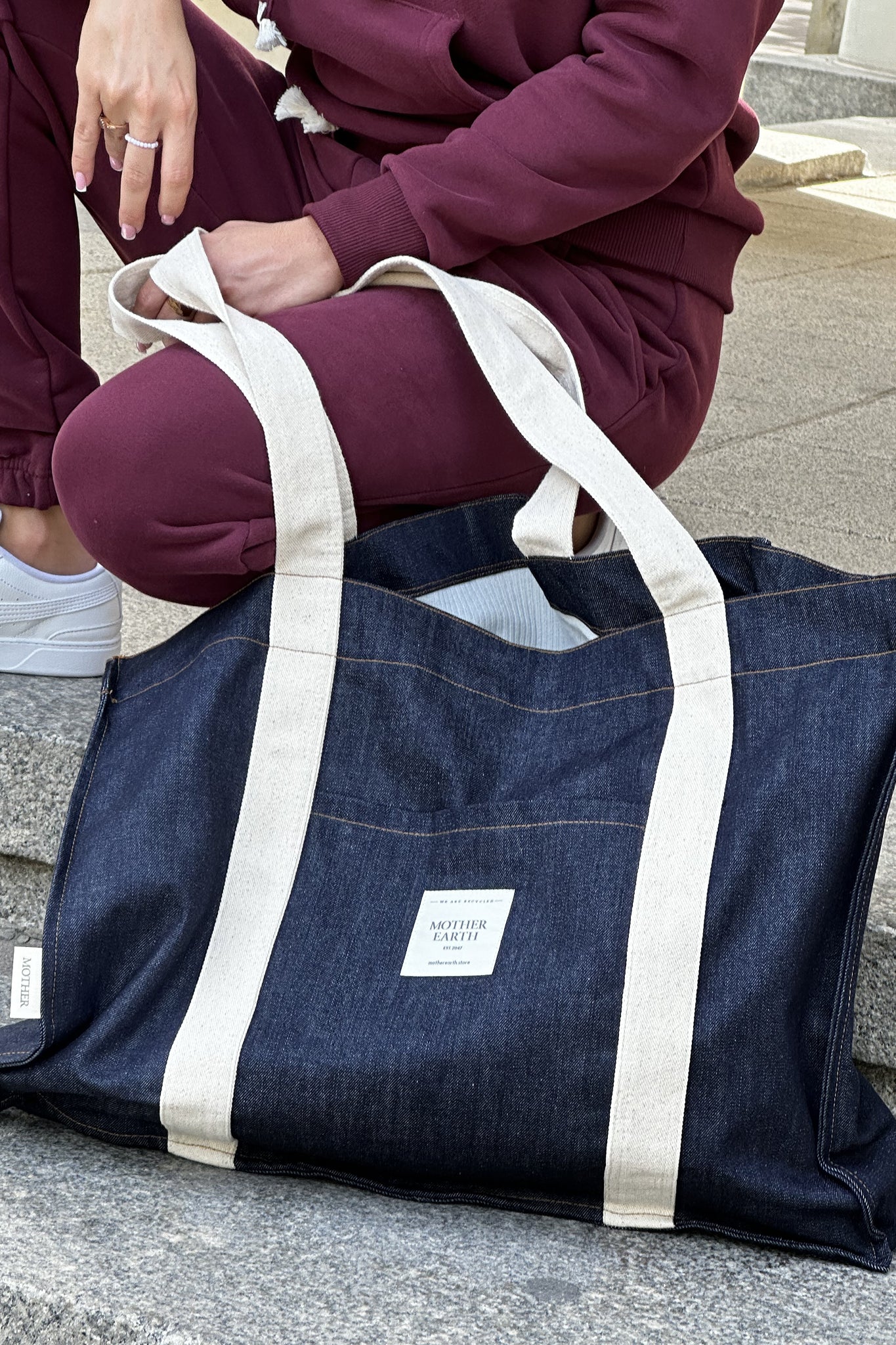 TORBA TYPU SHOPPER  BAG JEANSOWA W KOLORZE GRANATOWO-PIASKOWYM - LIDO