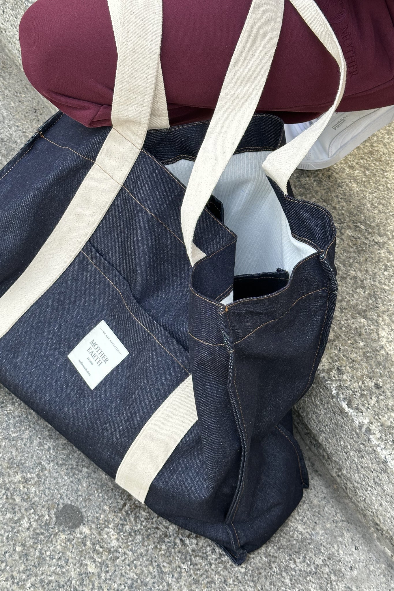TORBA TYPU SHOPPER  BAG JEANSOWA W KOLORZE GRANATOWO-PIASKOWYM - LIDO