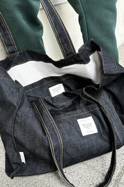 TORBA TYPU SHOPPER  BAG JEANSOWA W KOLORZE GŁĘBOKIEJ CZERNI - LIDO