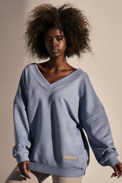 BLUZA OVERSIZE Z DEKOLTEM 2nd drop NIEBIESKA - MARTYNIKA