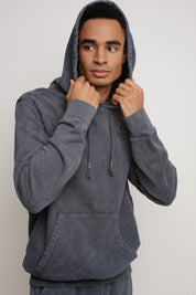 MEN'S HOODED SWEATSHIRT WITH WASHED EFFECT BLACK - ASTON