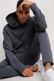 MEN'S HOODED SWEATSHIRT WITH WASHED EFFECT BLACK - ASTON