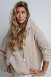 OVERSIZE HOODED KNITTED SWEATSHIRT BEIGE - ELITA