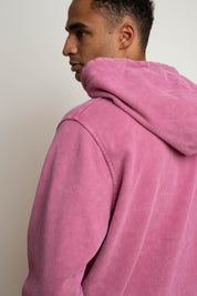 MEN'S HOODED SWEATSHIRT WITH WASHED EFFECT PINK - ASTON